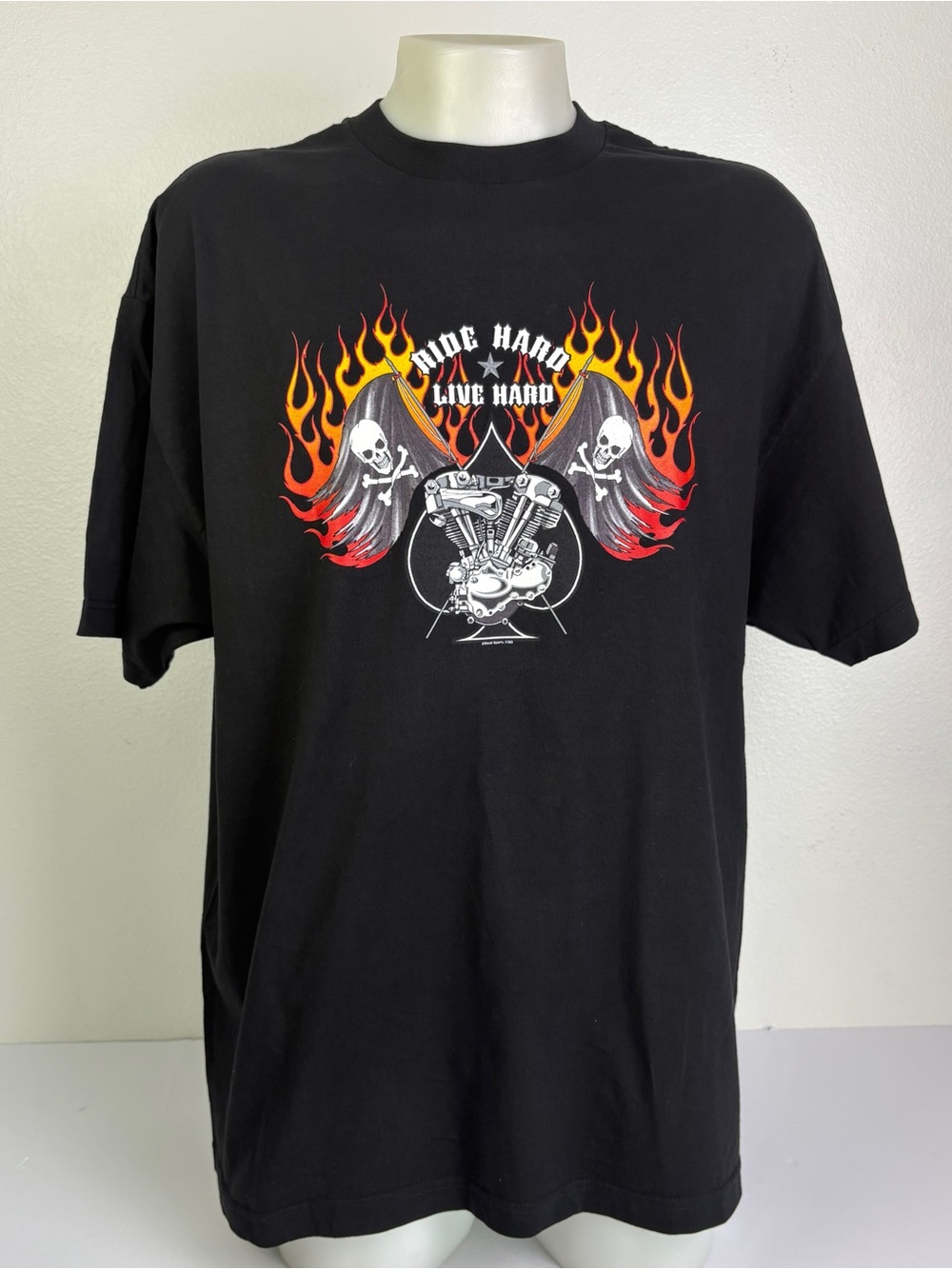 Hot Leathers Ride Hard Live Hard Biker T Shirt Mens 2XL Skull Flames Motorcycle